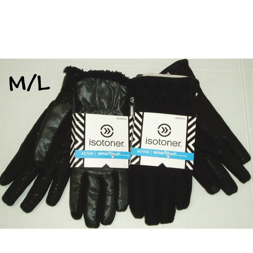 Shinny Black M/L 2 pr Isotoner Gloves Womens